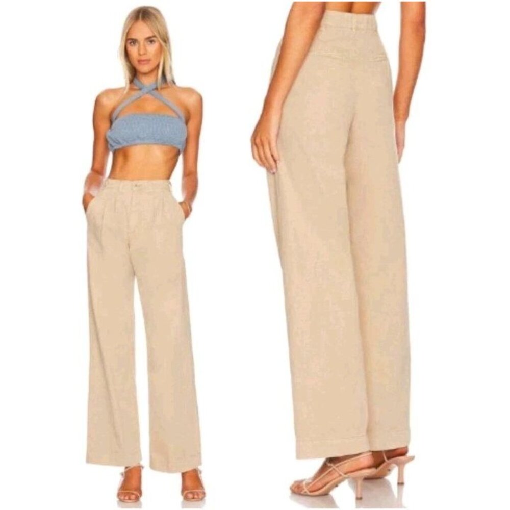Pistola Wide Leg Pants 30 High Rise Tan Cotton Pleated Khakis Sesame A4